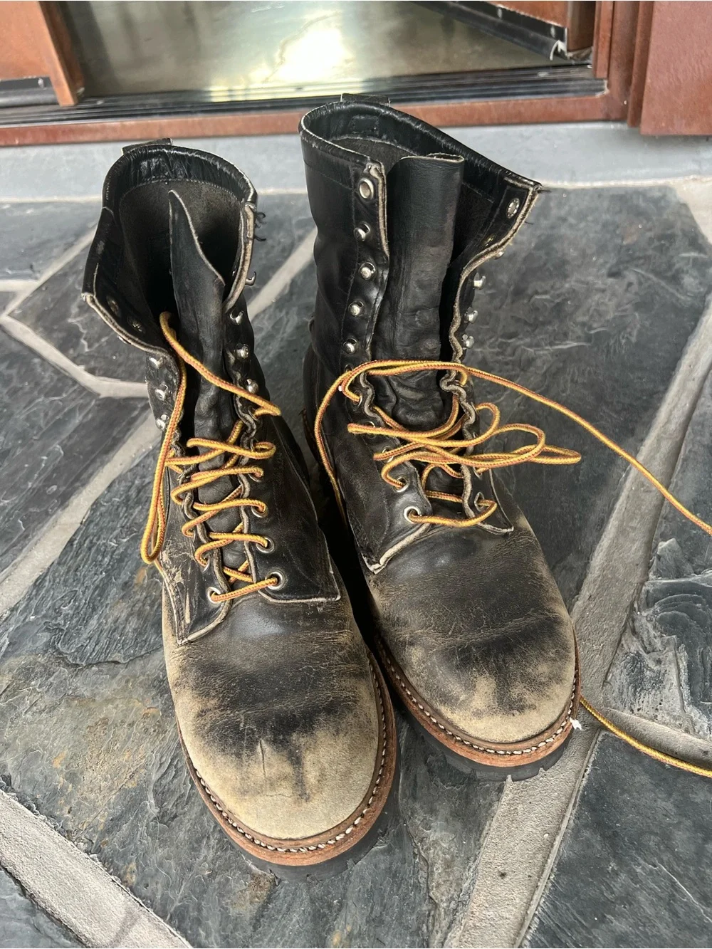 Vintage Redwing Black Leather Lace-Up Work Boots
